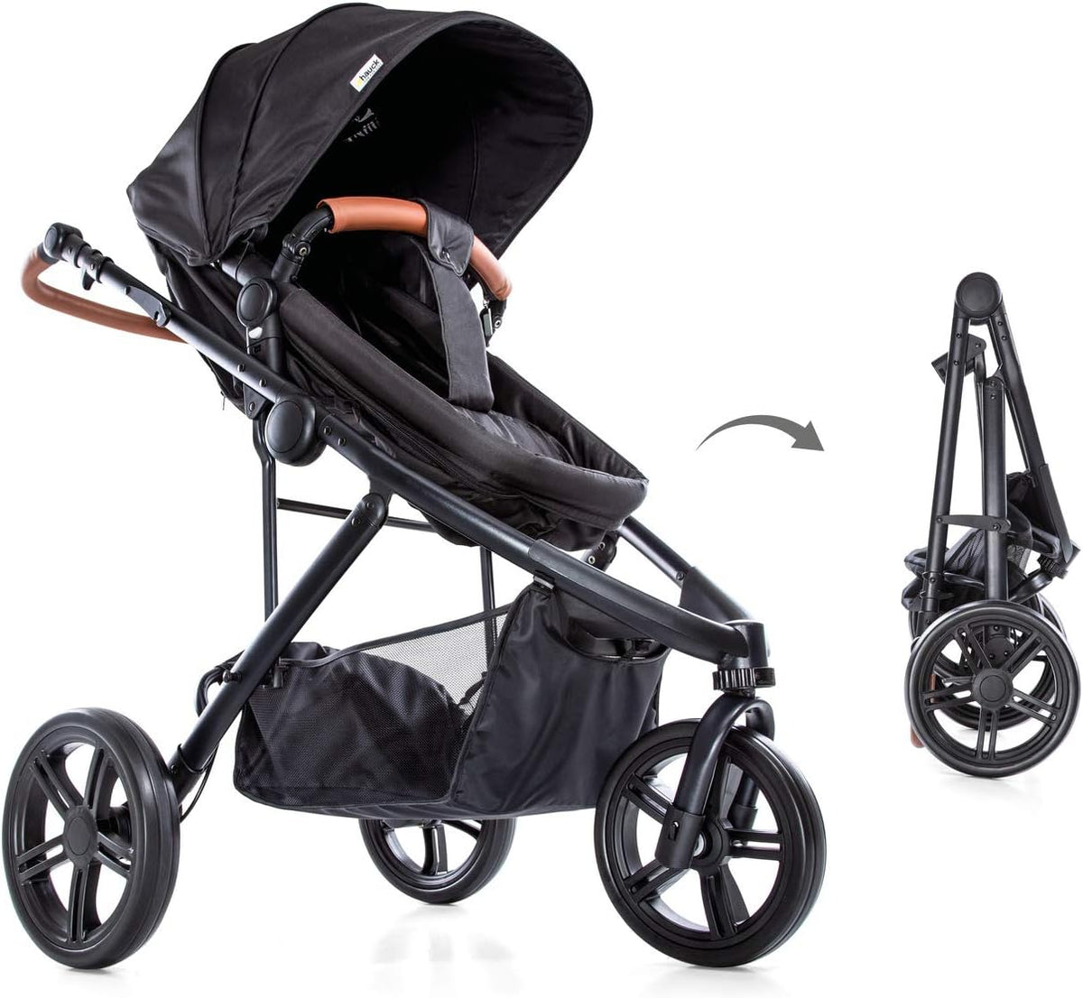 Hauck Pacific 3 Shop N Drive Caviar - pushchair and folded chassis