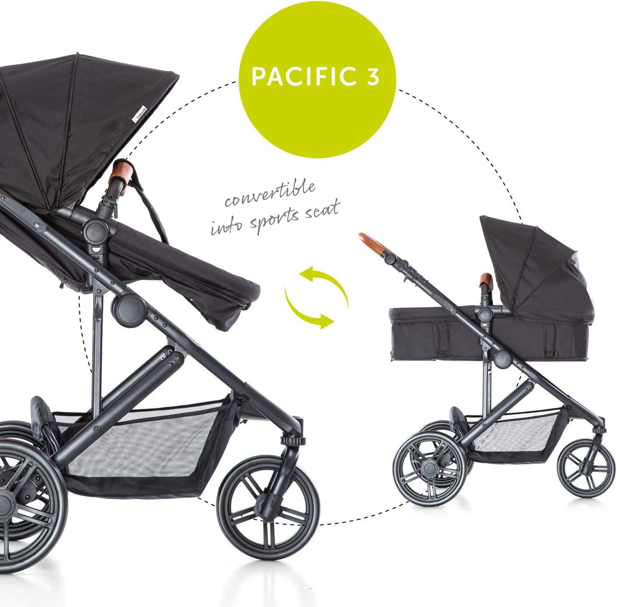 Hauck Pacific 3 Shop N Drive Caviar - carrycot converts to pushchair seat