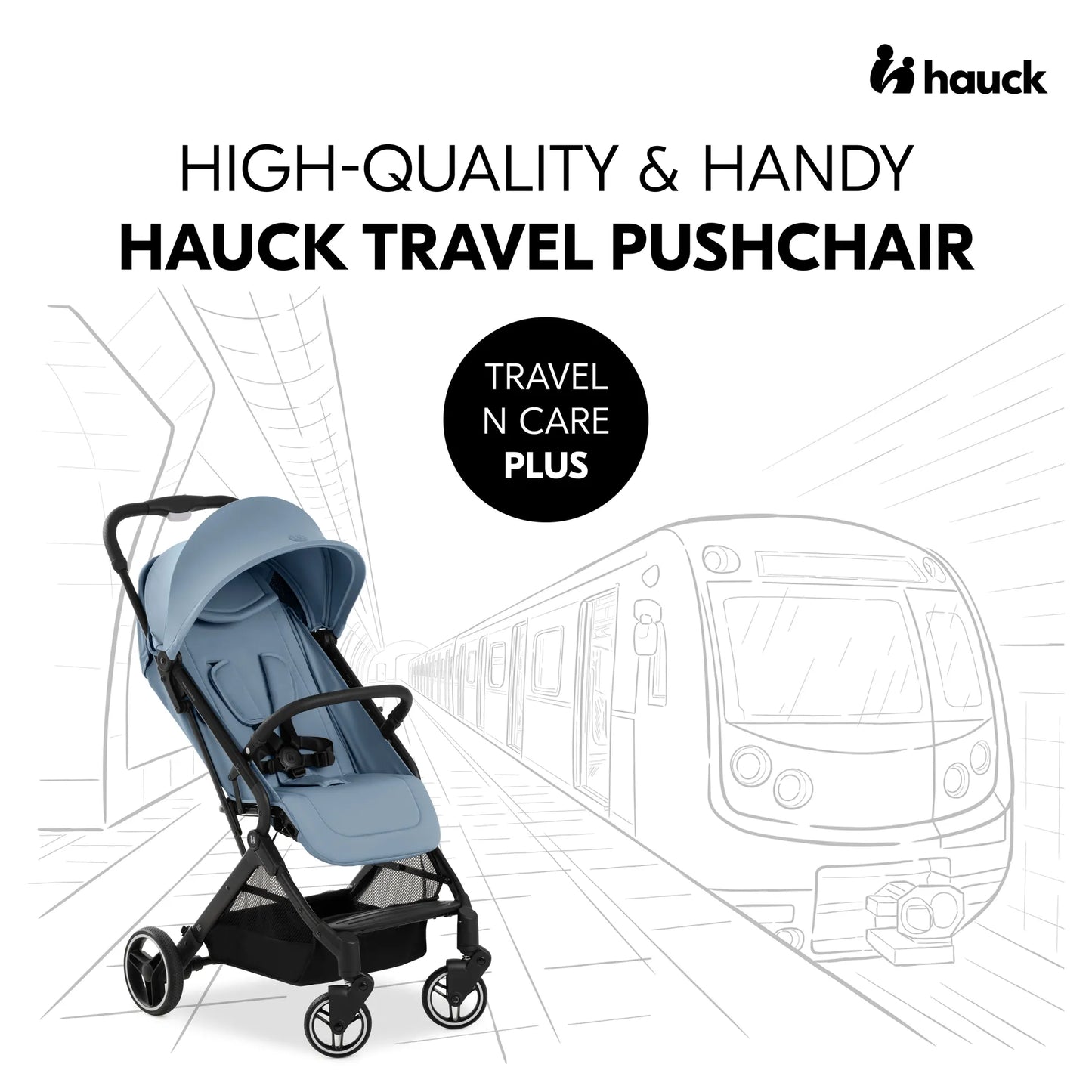 Hauck Travel N Care Plus Stroller –  One-Hand Fold, Reclining Seat, UV Protection 50+
