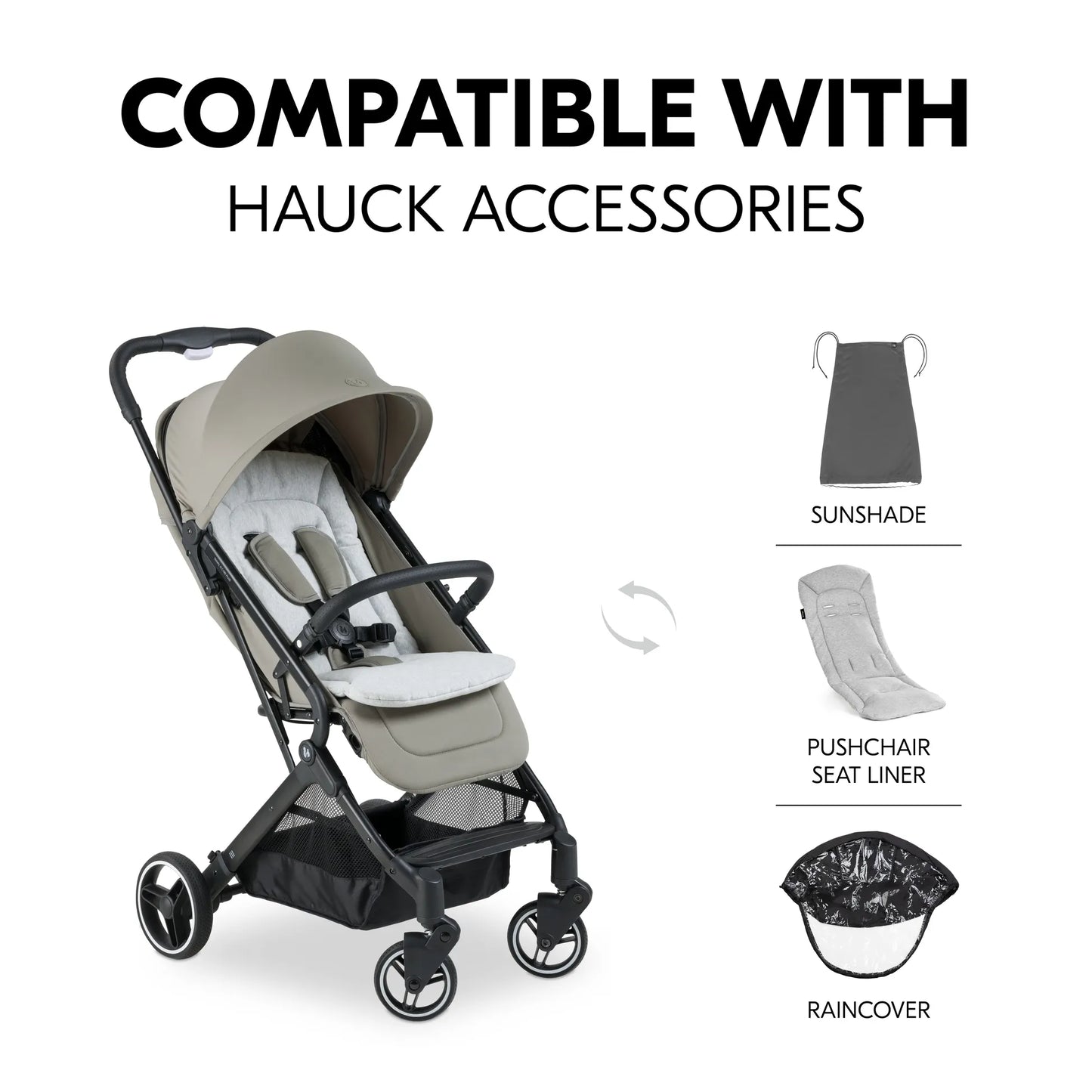 Hauck Travel N Care Plus Stroller –  One-Hand Fold, Reclining Seat, UV Protection 50+