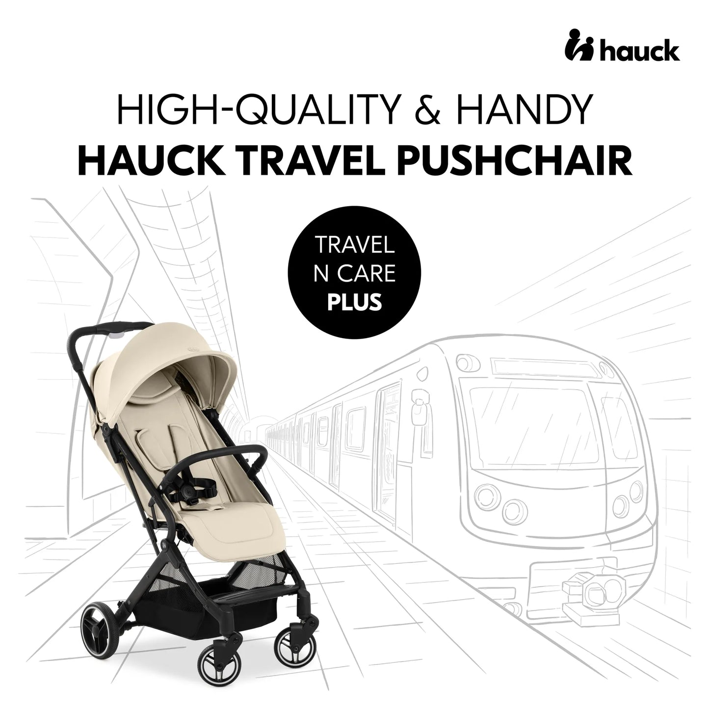 Hauck Travel N Care Plus Stroller –  One-Hand Fold, Reclining Seat, UV Protection 50+