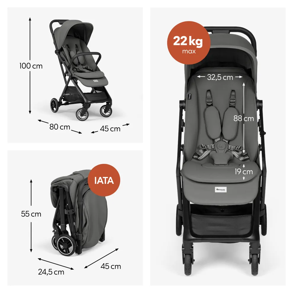 Hauck Fly N Care Stroller: Cabin-Friendly Fold & Compact Lightweight Travel Stroller