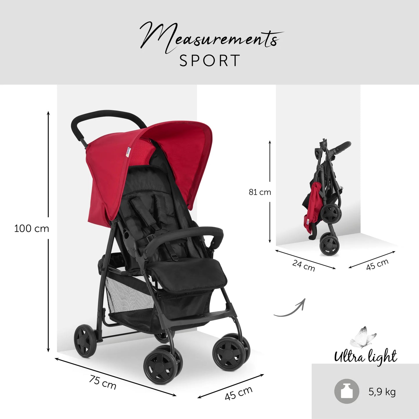 Hauck Sport Stroller: Super Lightweight Stroller (5.9kg), Compact & Foldable