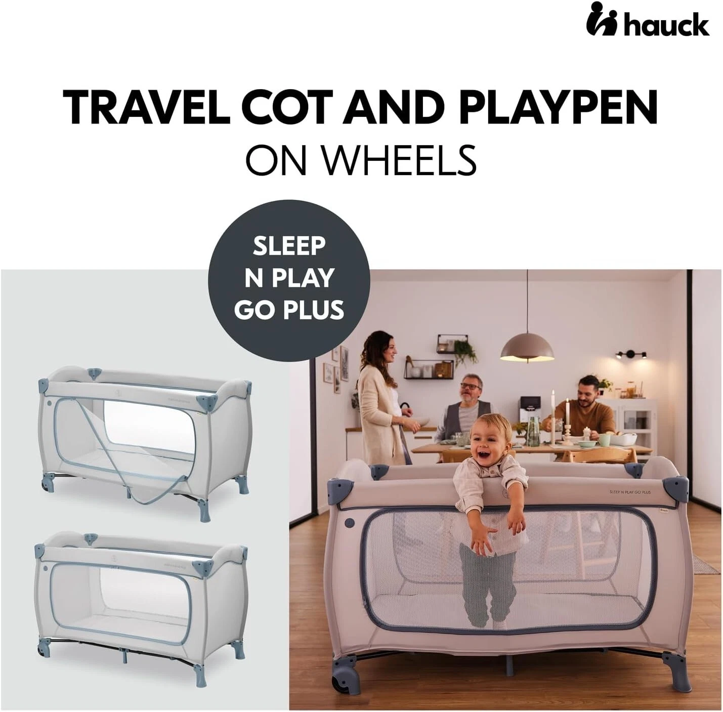 Hauck Sleep N Play Go Plus- Portable Lighweight Travel Cot, Compact Folding with Inclusive Carry Bag
