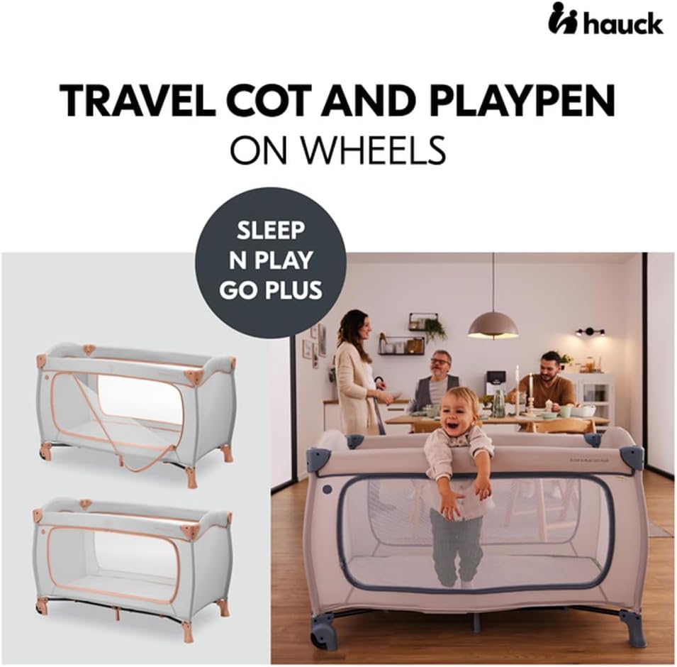 Hauck Sleep N Play Go Plus- Portable Lighweight Travel Cot, Compact Folding with Inclusive Carry Bag