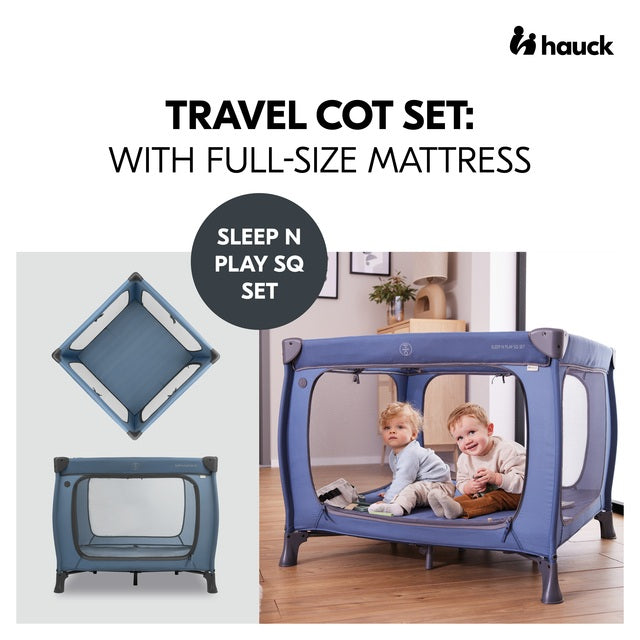 Hauck Sleep N Play SQ Set- Portable Lighweight Travel Cot, Compact Folding with Inclusive Carry Bag