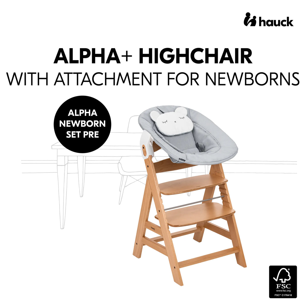Hauck Alpha Newborn Set Pre: Beech Wood High Chair Set (FSC®-Certified)