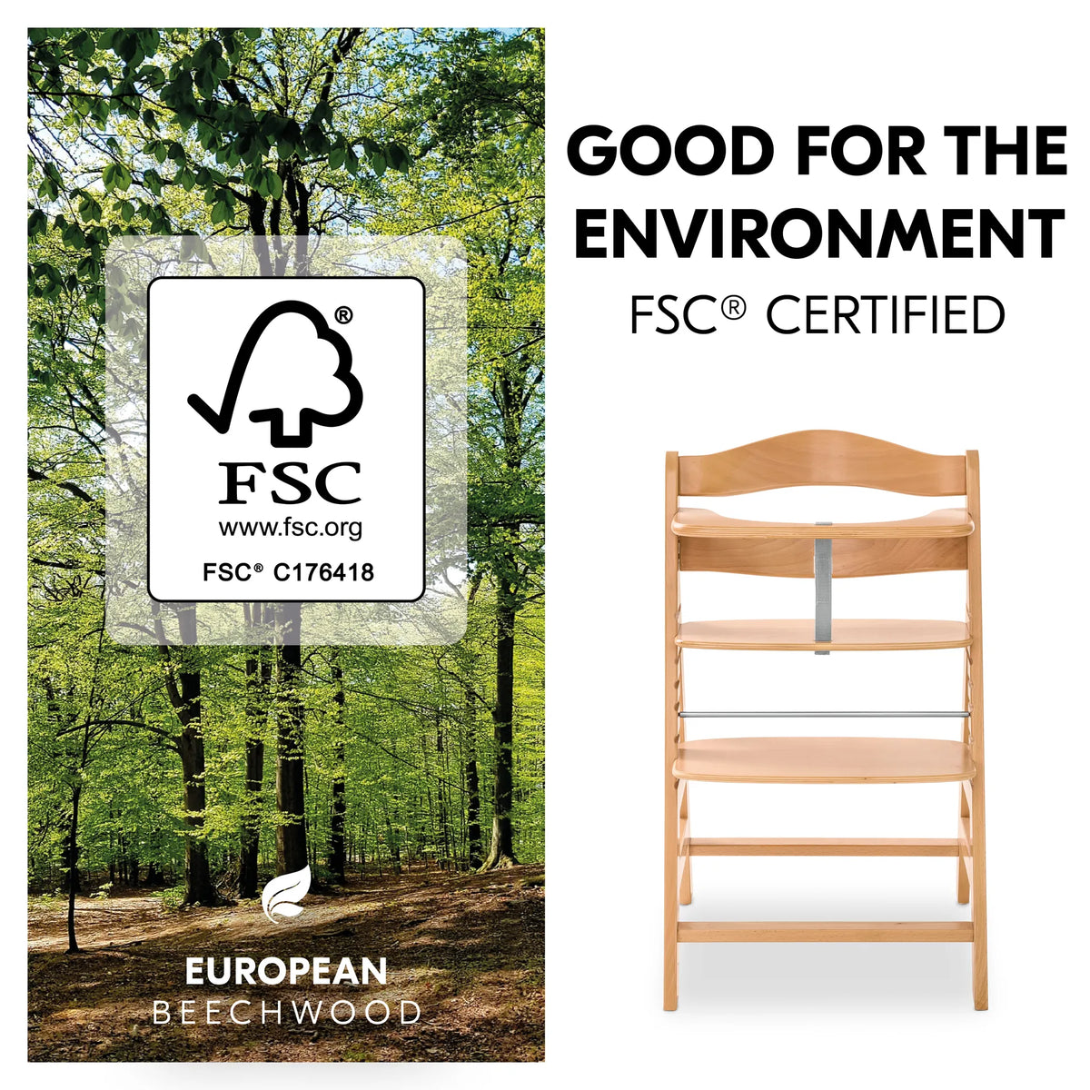 Hauck Alpha Newborn Set Pre: Beech Wood High Chair Set (FSC®-Certified)