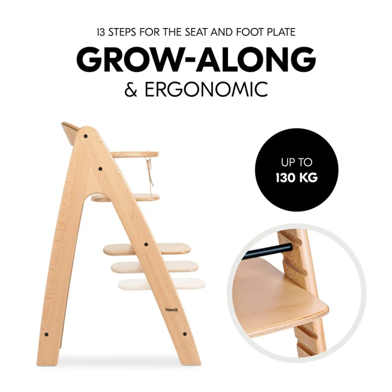 Hauck Arketa High Chair Beech Wood - Grows with Your Child upto 130 Kg (FSC® Certified)
