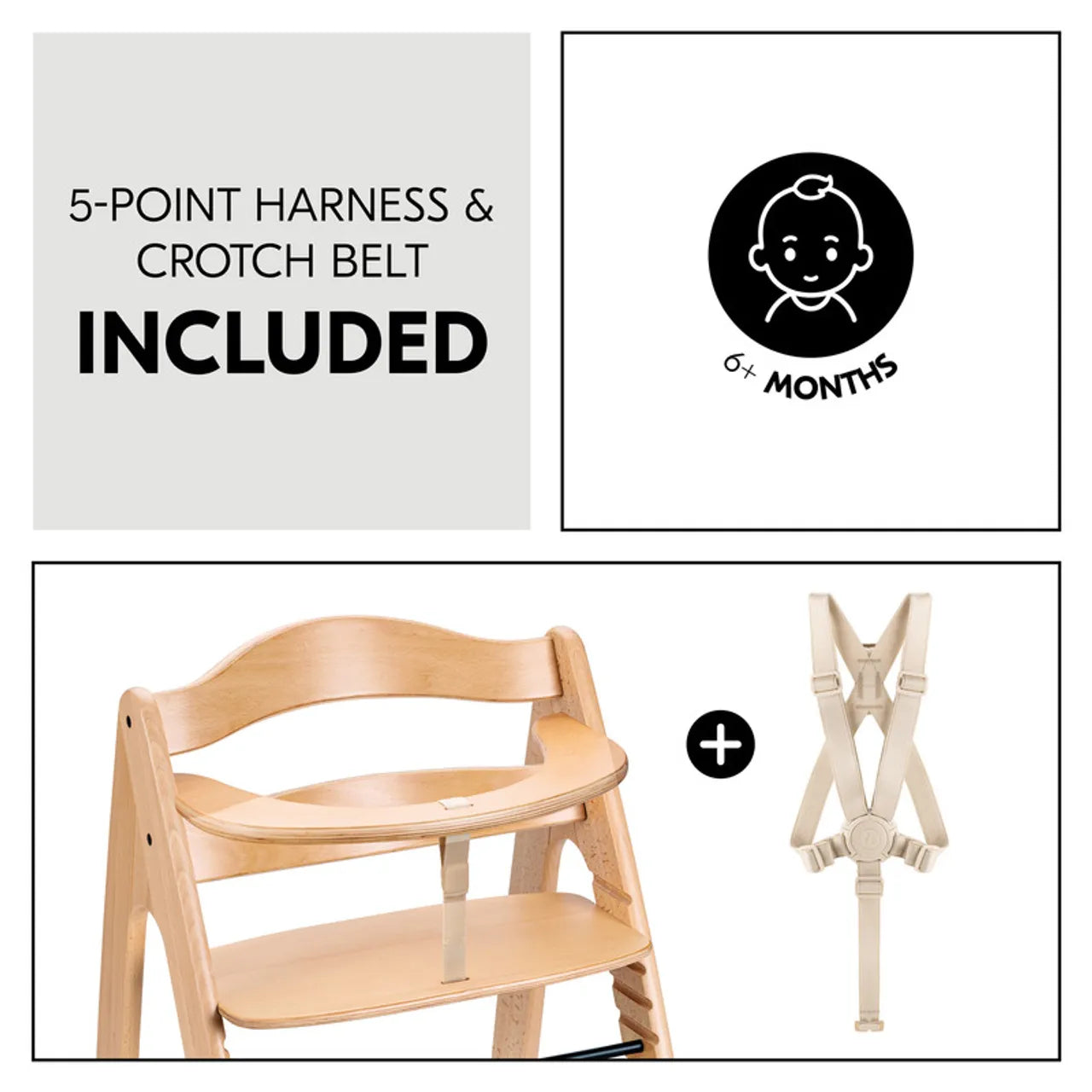 Hauck Arketa High Chair Beech Wood - Grows with Your Child upto 130 Kg (FSC® Certified)