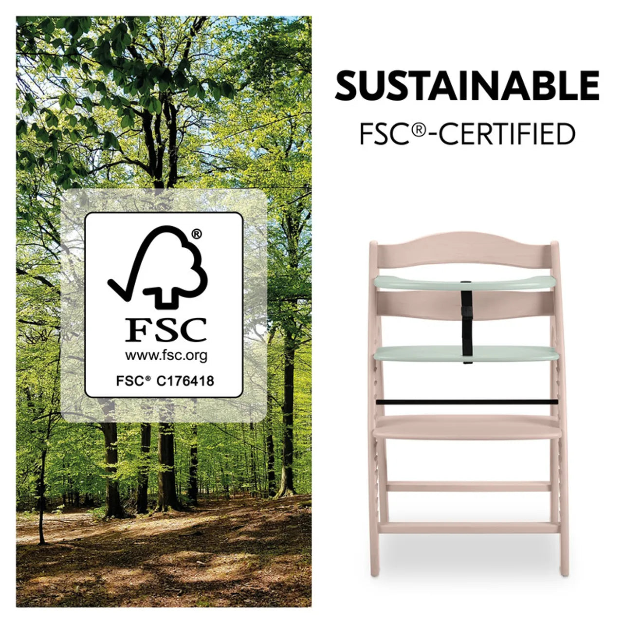Hauck Arketa High Chair Beech Wood - Grows with Your Child upto 130 Kg (FSC® Certified)