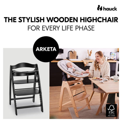 Hauck Arketa High Chair Beech Wood - Grows with Your Child upto 130 Kg (FSC® Certified)