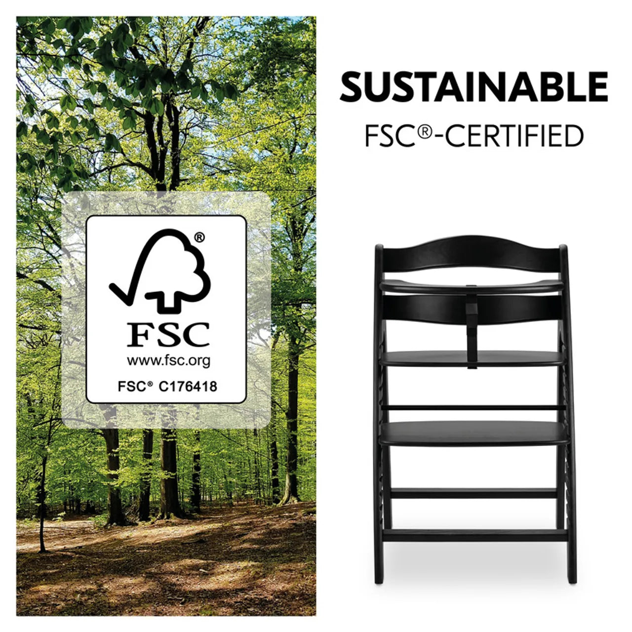 Hauck Arketa High Chair Beech Wood - Grows with Your Child upto 130 Kg (FSC® Certified)