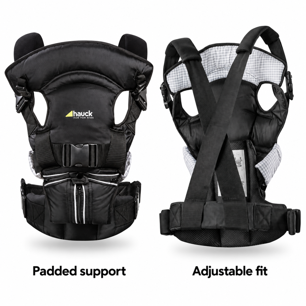 Hauck 4 Way Carrier front and rear views on white