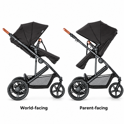 Hauck Pacific 3 world-facing and parent-facing seat positions on white