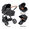 Hauck Pacific 3 carrycot, infant car seat and pushchair seat on white